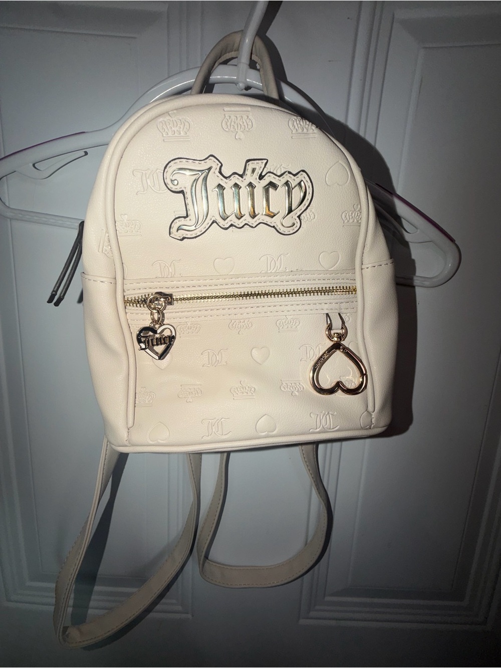 Juicy Couture Cream Mini Backpack with Gold Heart Charms